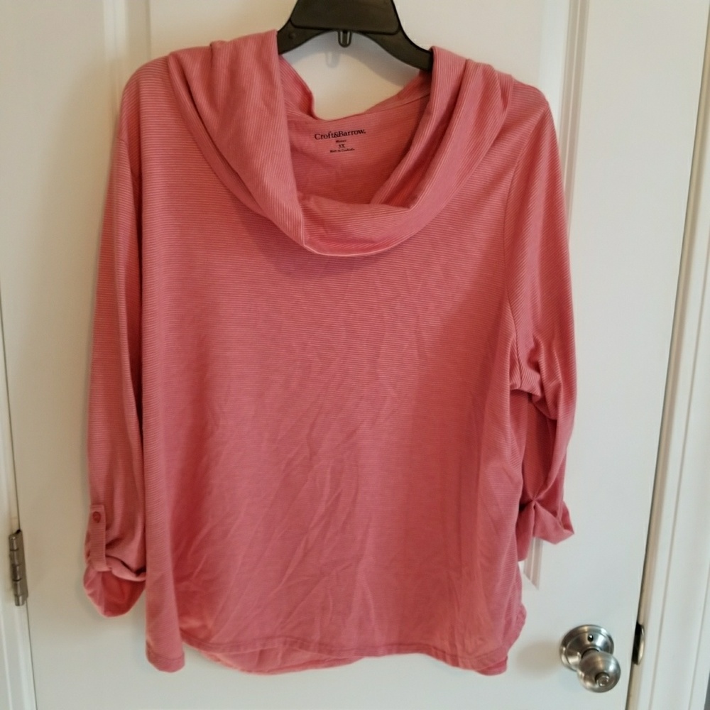 3x Croft & Barrow Pink Striped Cowl neck EUC